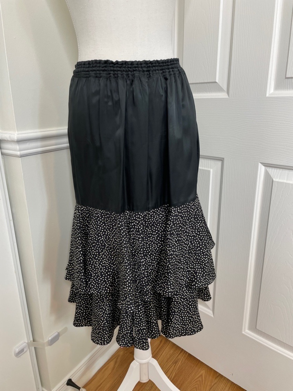 Vintage Made in Korea Silk Tiered Polka Dot Skirt